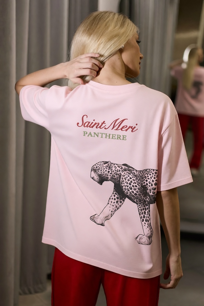 Футболка розовая с принтом тигр